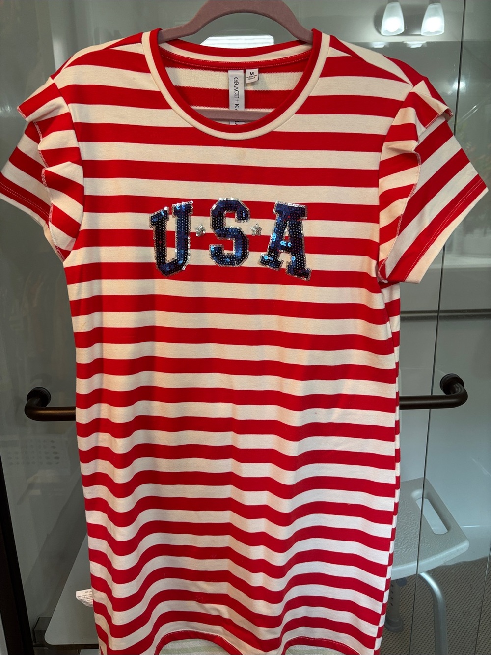 Grace Red and White Striped dress Tee